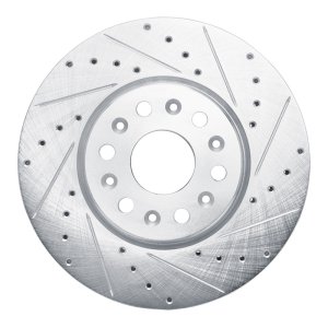 Buick Enclave Brake Rotor (1) - Front Right - R1 Concepts - Drilled & Slotted - Silver - `17-`25